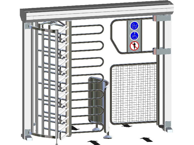 Rendering of full height turnstile with bicycle access gate